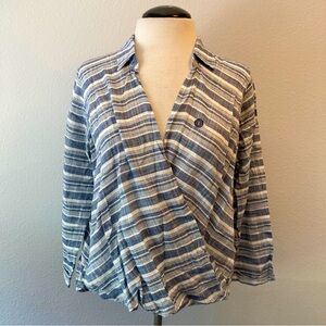 NWT Hollister Blue /White Stripe Wrap Front Blouse L